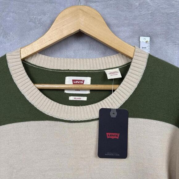 Levi’s Green Beige Striped Crewneck Sweater Men Size XXL Knit Relaxed Fit NWT - Picture 3 of 9